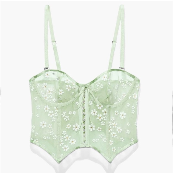 Savage X Fenty Mint Hint Green Puff Daisy Bustier - Picture 4 of 8